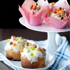 Фото Пасхальные куличи с изюмом, цукатами,  и орешками